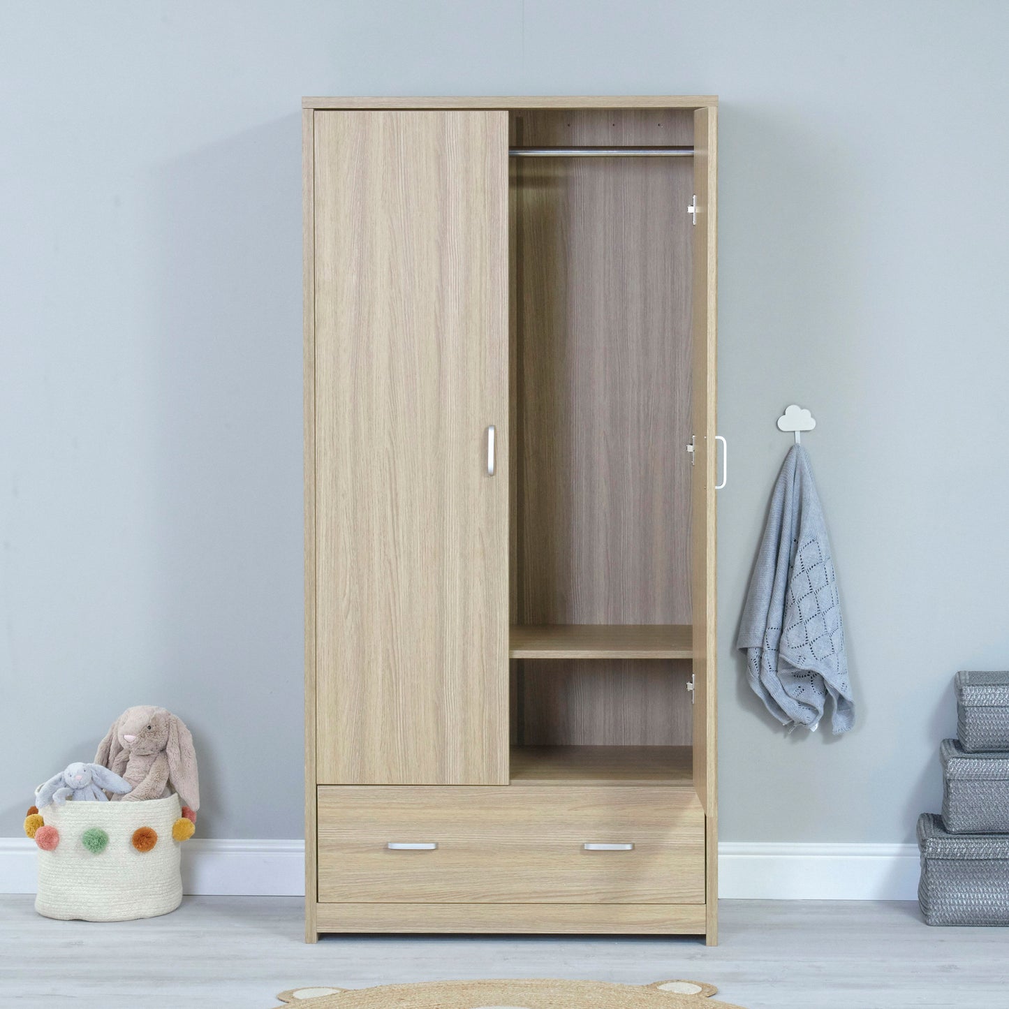 Babymore Luno Veni Nursery Wardrobe - Oak - Babyzilla