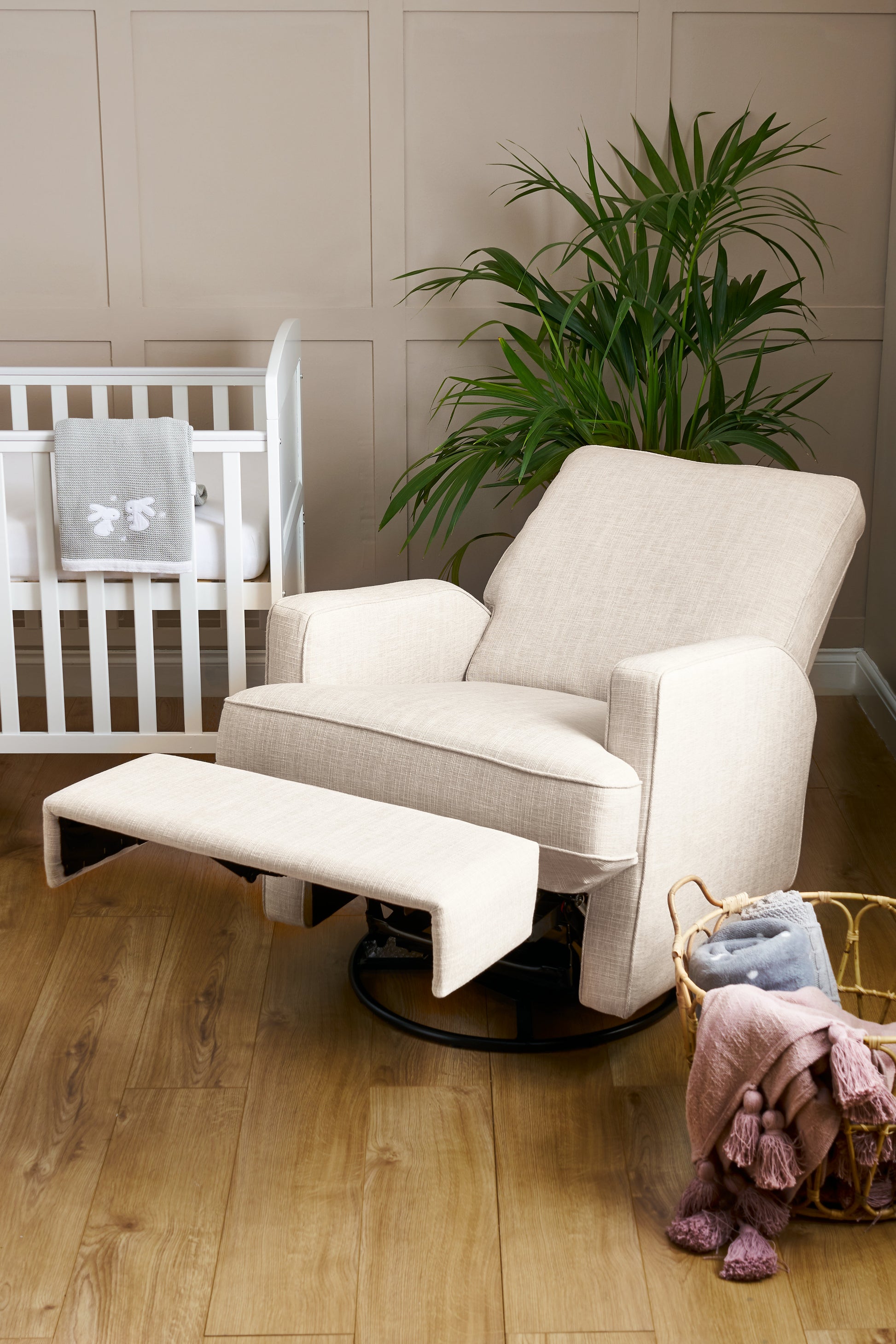 Obaby Madison Swivel Glider Recliner Chair - Oatmeal - Babyzilla