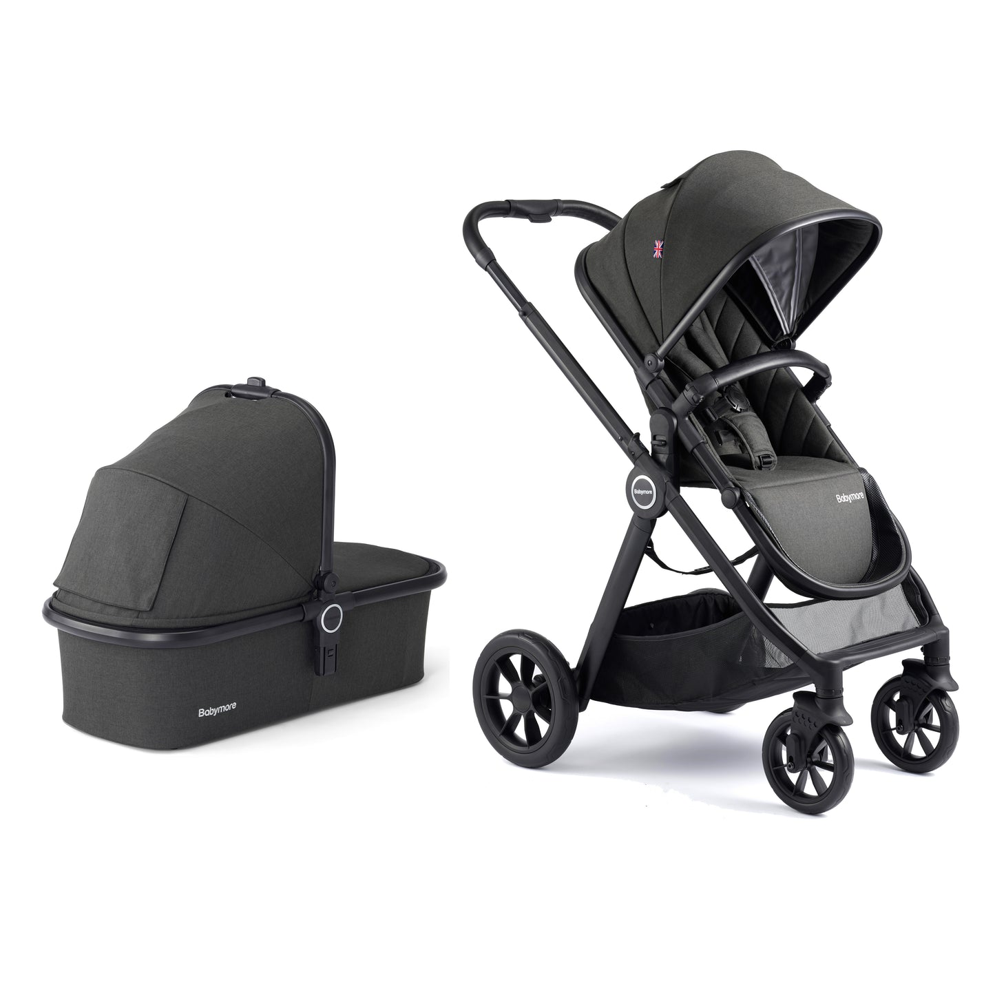 Babymore Memore V2 Pram Pushchair 11 Piece - Black - Babyzilla