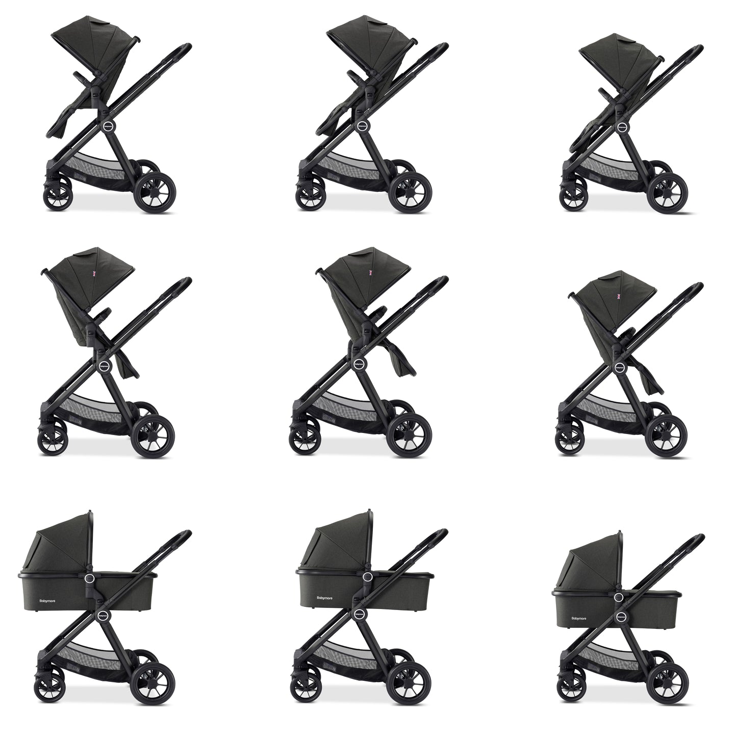 Babymore Memore V2 Pram Pushchair 11 Piece - Black - Babyzilla