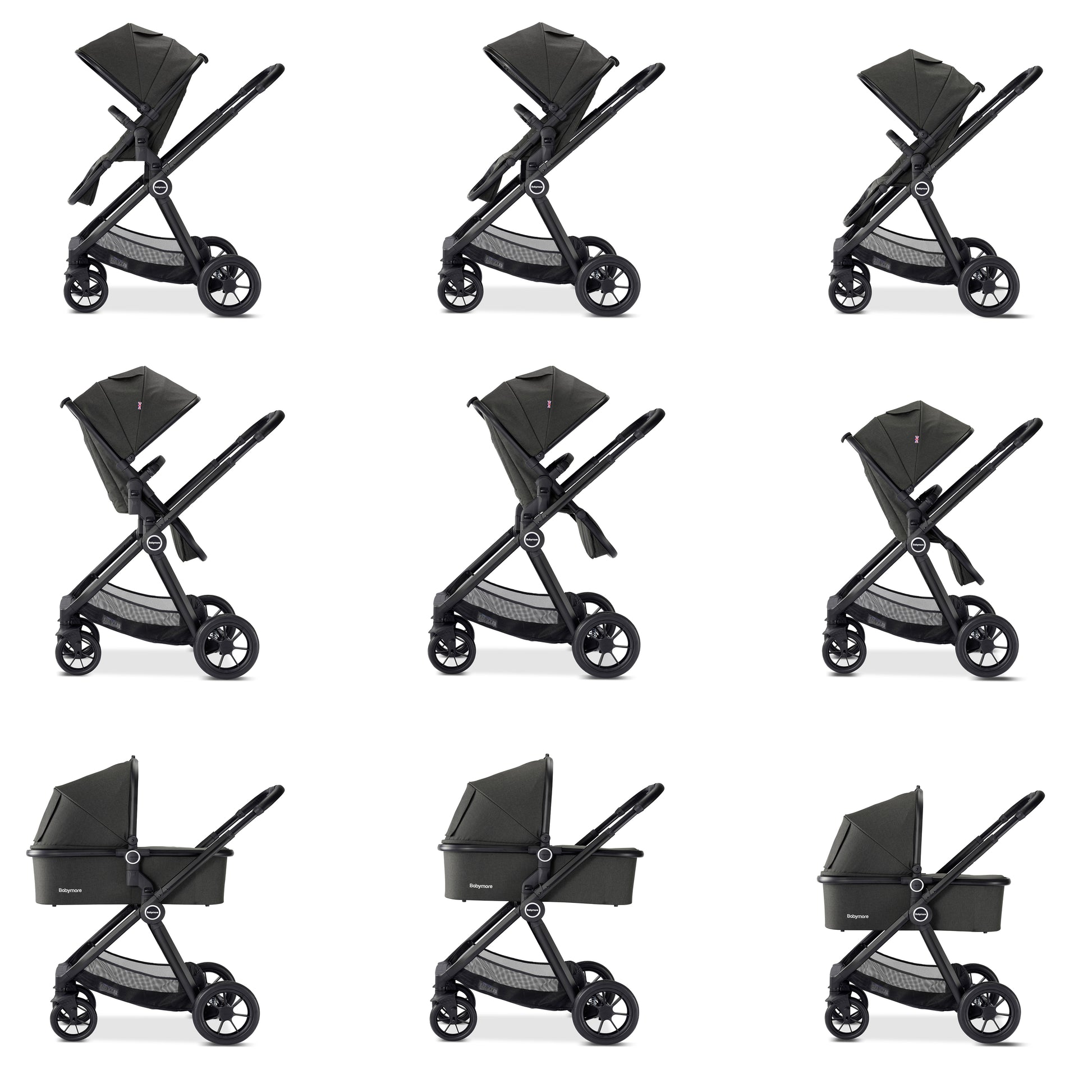 Babymore Memore V2 Pram Pushchair 11 Piece - Black - Babyzilla