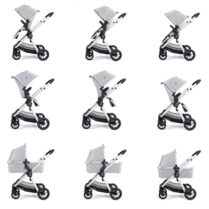 Babymore Memore V2 Pram Pushchair 11 Piece - Silver - Babyzilla