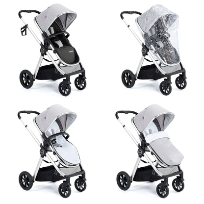 Babymore Memore V2 Pram Pushchair 11 Piece - Silver - Babyzilla