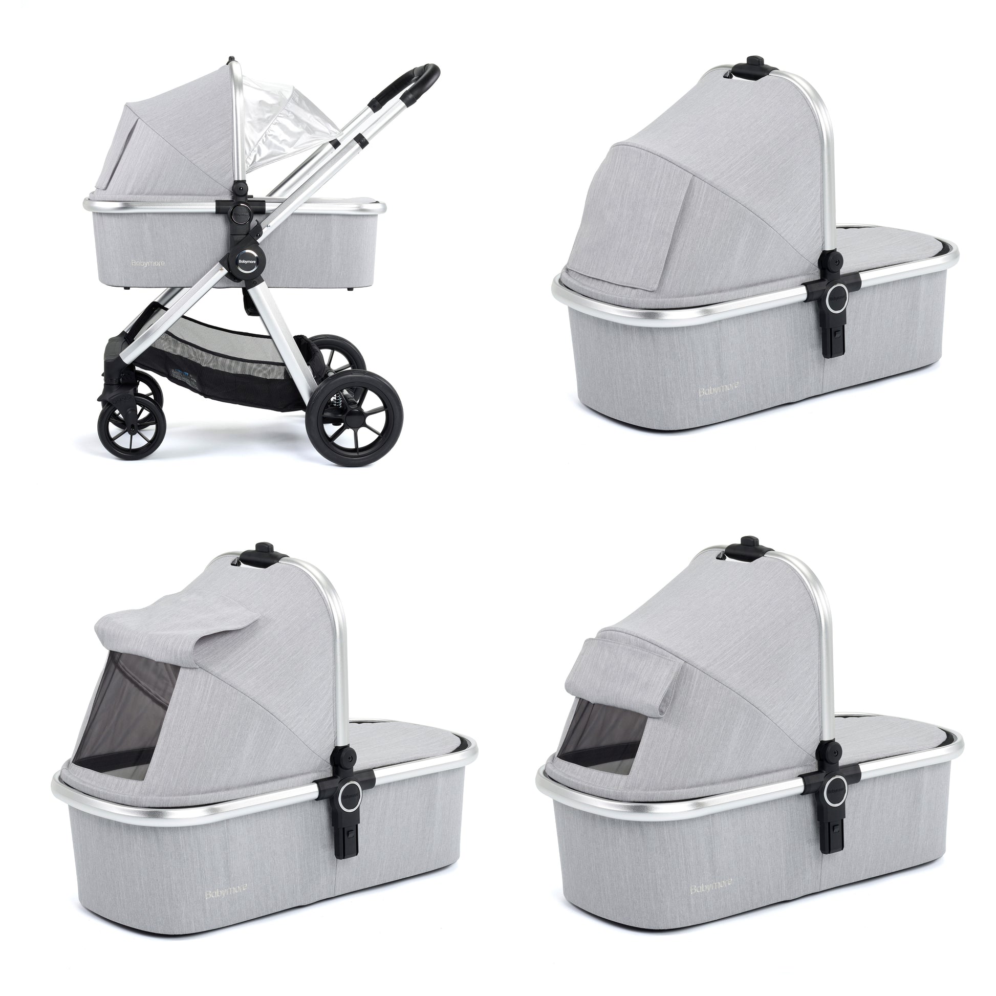 Babymore Memore V2 Pram Pushchair 11 Piece - Silver - Babyzilla