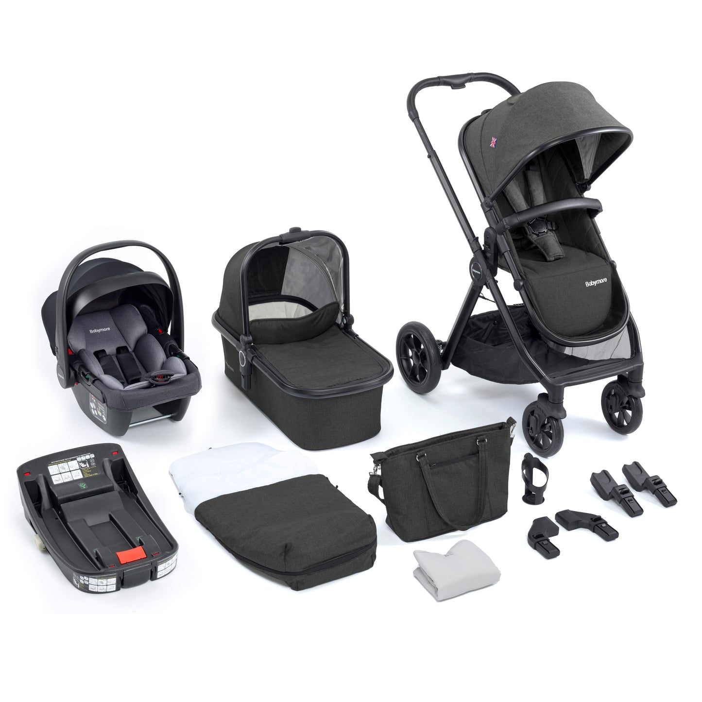 Babymore Memore V2 Travel System 13 Piece Coco with Base - Chrome - Babyzilla