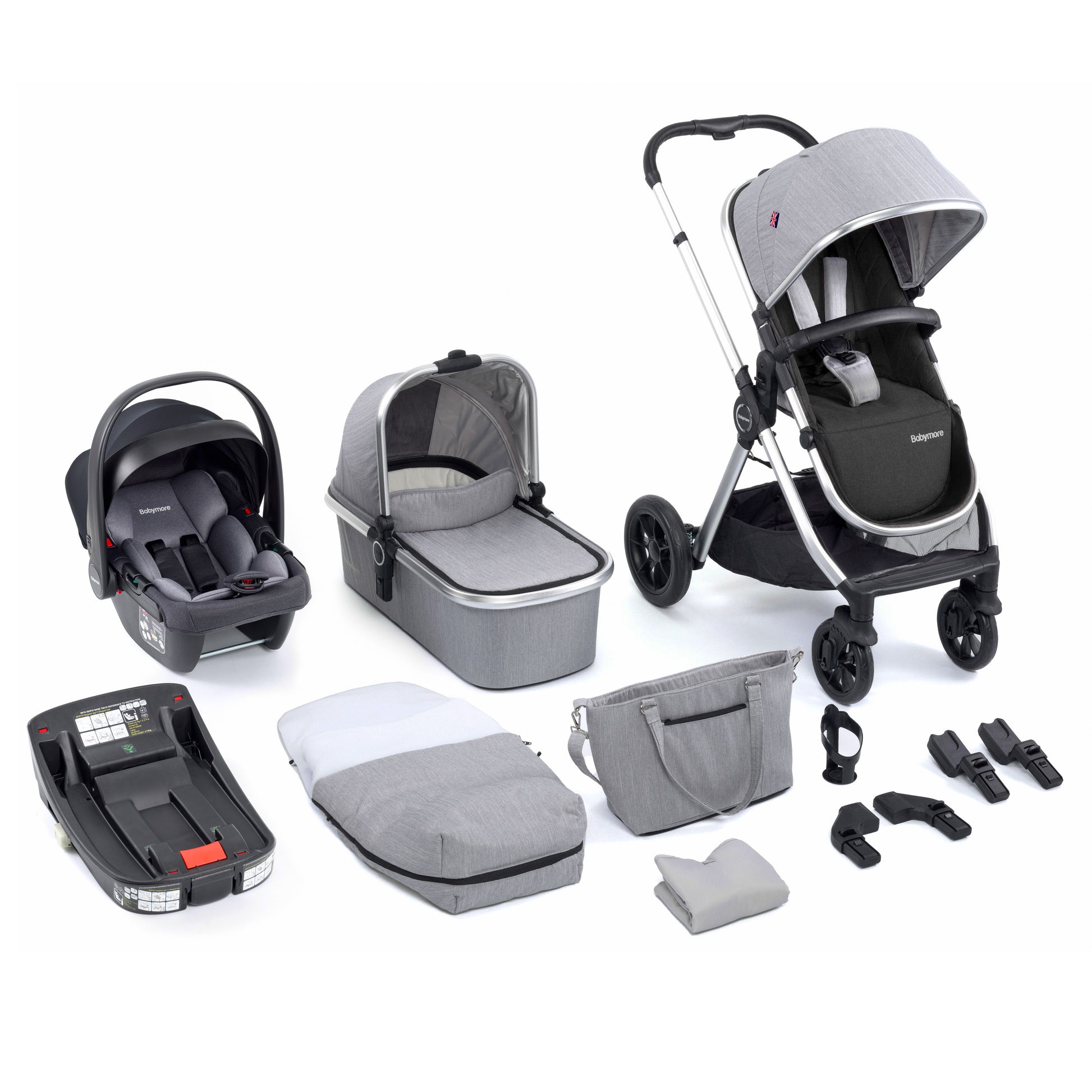 Babymore Memore V2 Travel System 13 Piece Coco with Base - Silver - Babyzilla