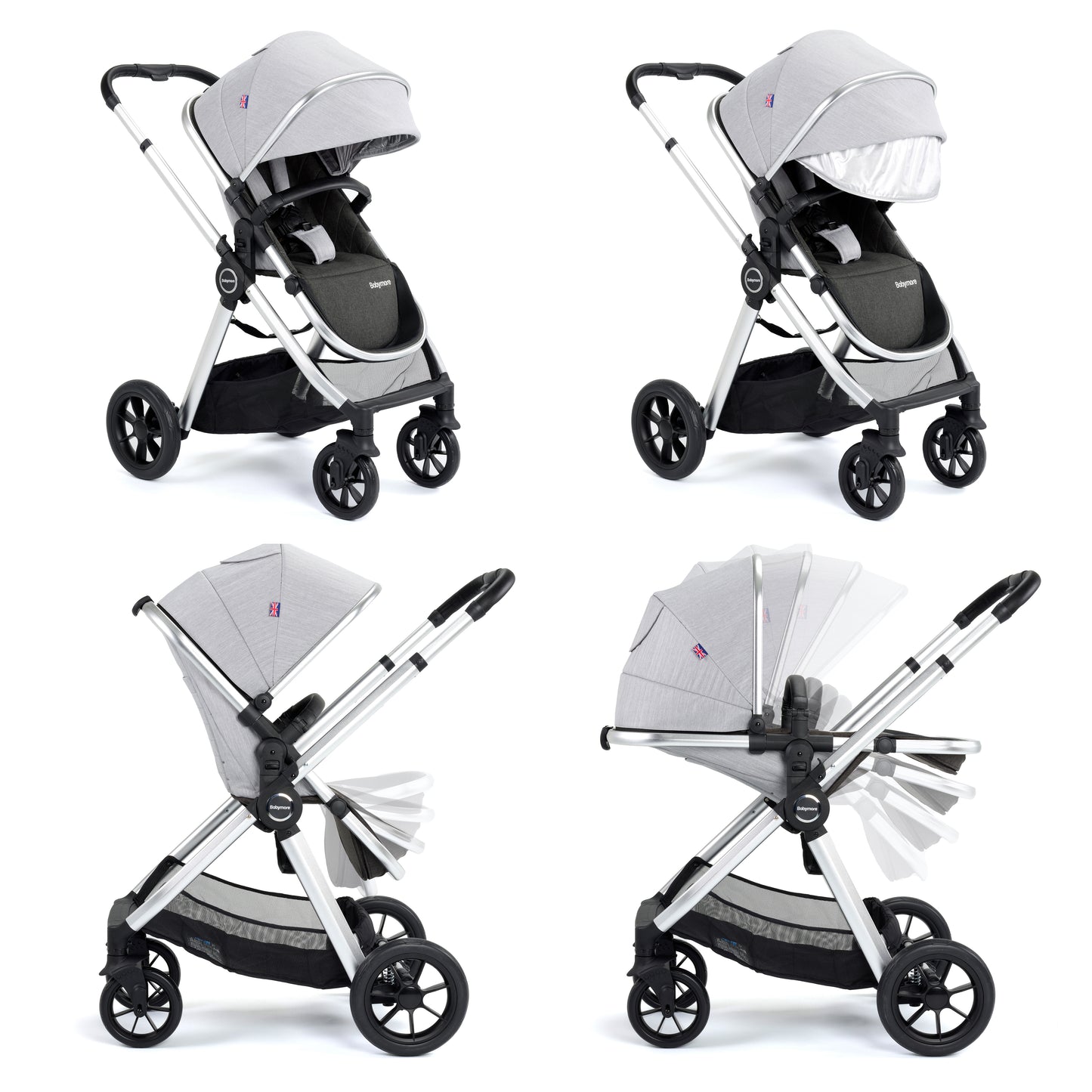 Babymore Memore V2 Travel System 13 Piece Coco with Base - Silver - Babyzilla