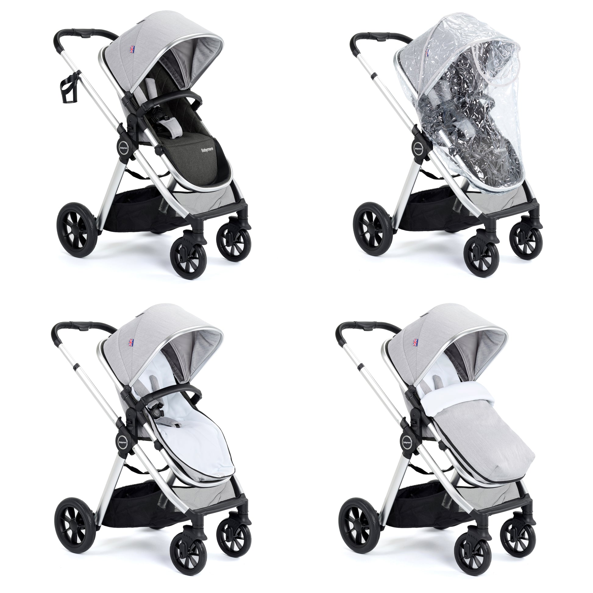 Babymore Memore V2 Travel System 13 Piece Coco with Base - Silver - Babyzilla