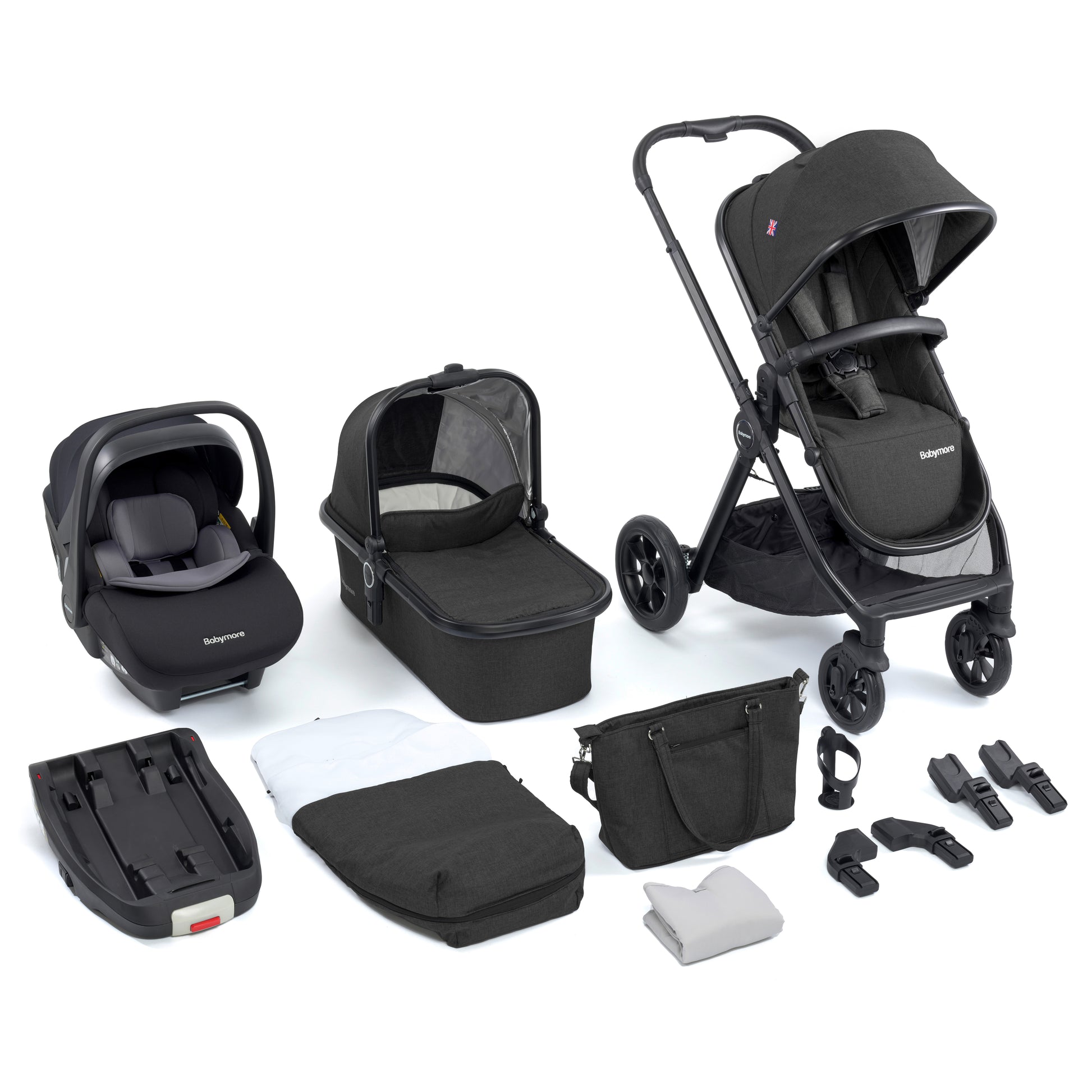 Babymore Memore V2 Travel System 13 Piece Pecan with Base - Black - Babyzilla