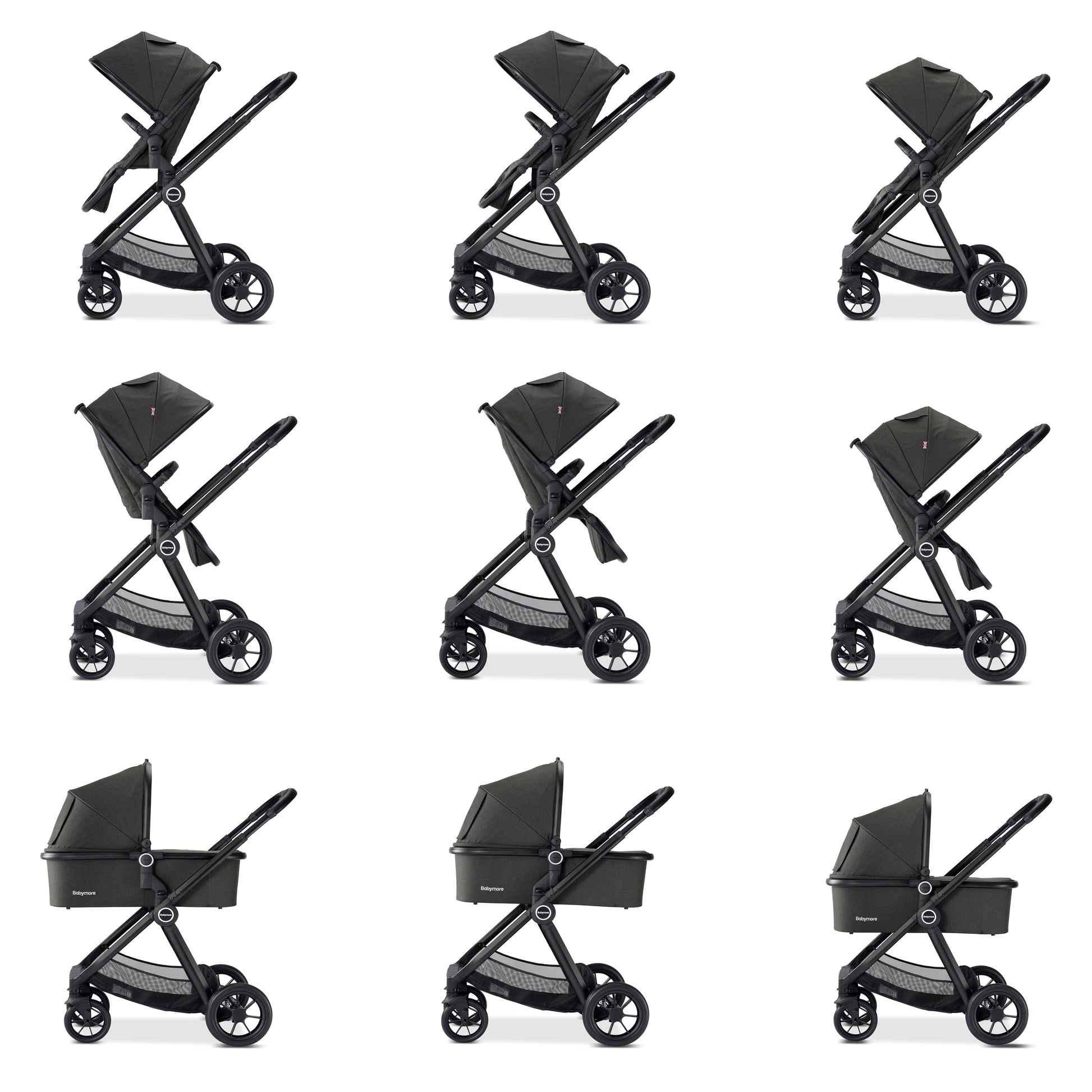 Babymore Memore V2 Travel System 13 Piece Pecan with Base - Black - Babyzilla