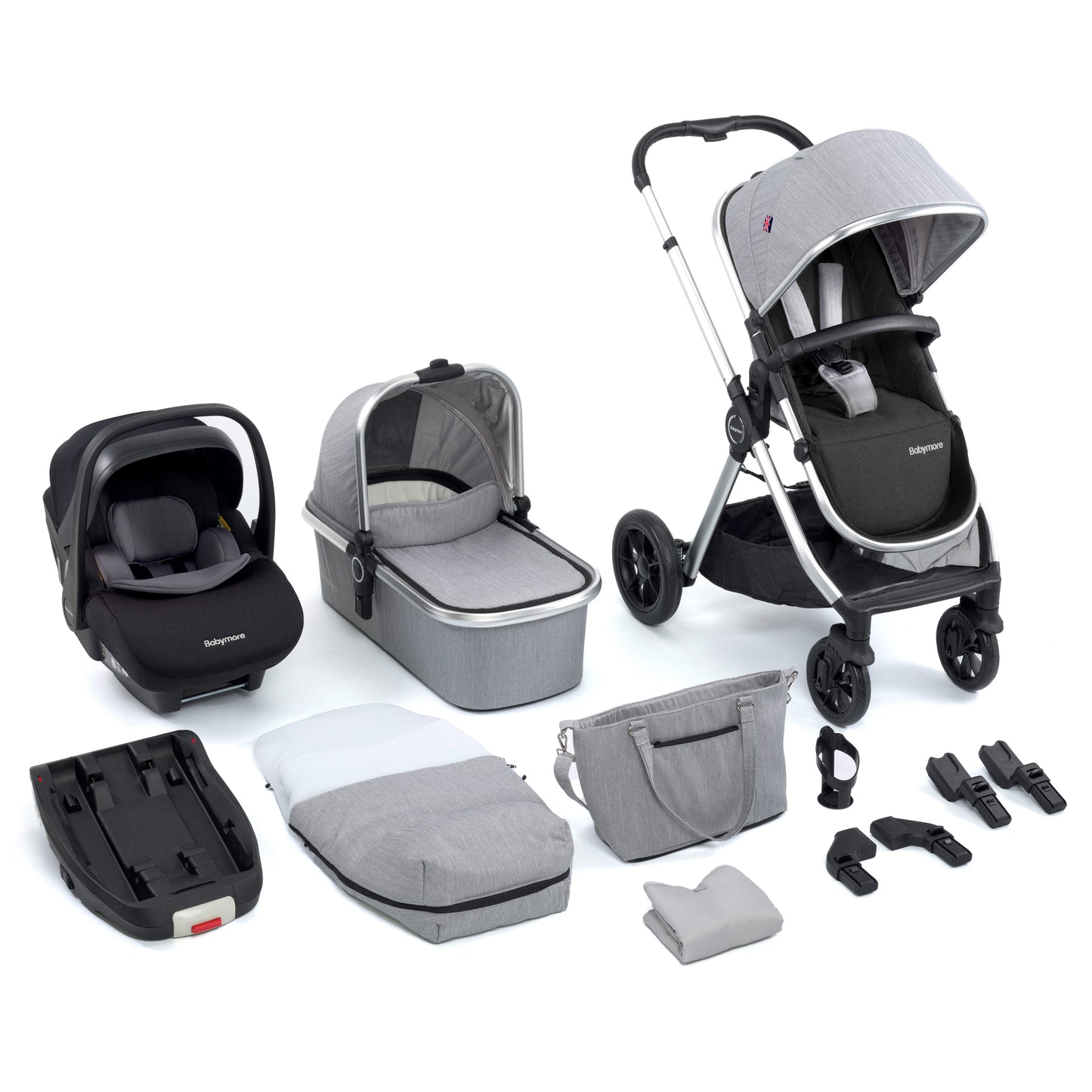 Babymore Memore V2 Travel System 13 Piece Pecan i-Size - Silver - Babyzilla