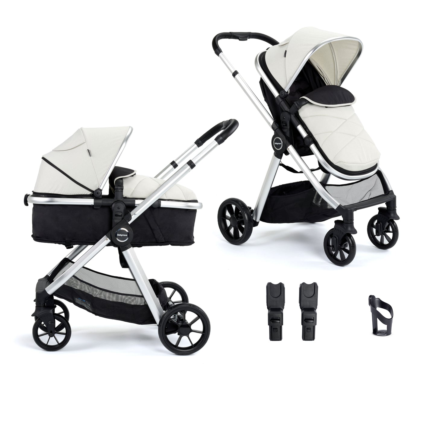 Babymore Mimi 2 in 1 Pram Pushchair - Silver - Babyzilla