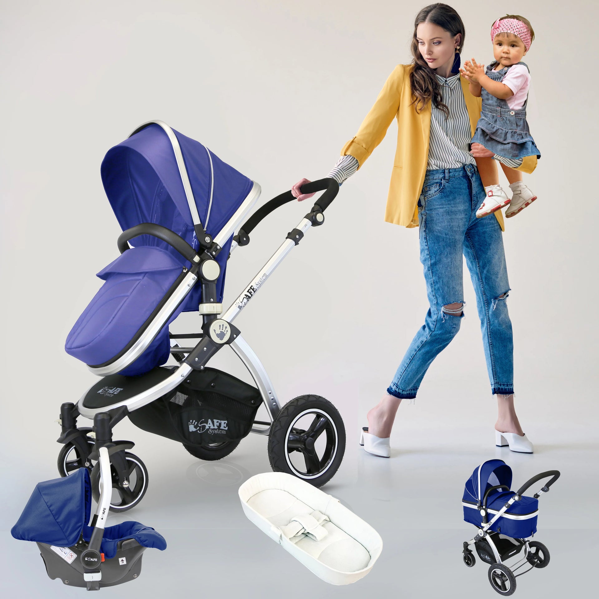 Navy and tan outlet pram